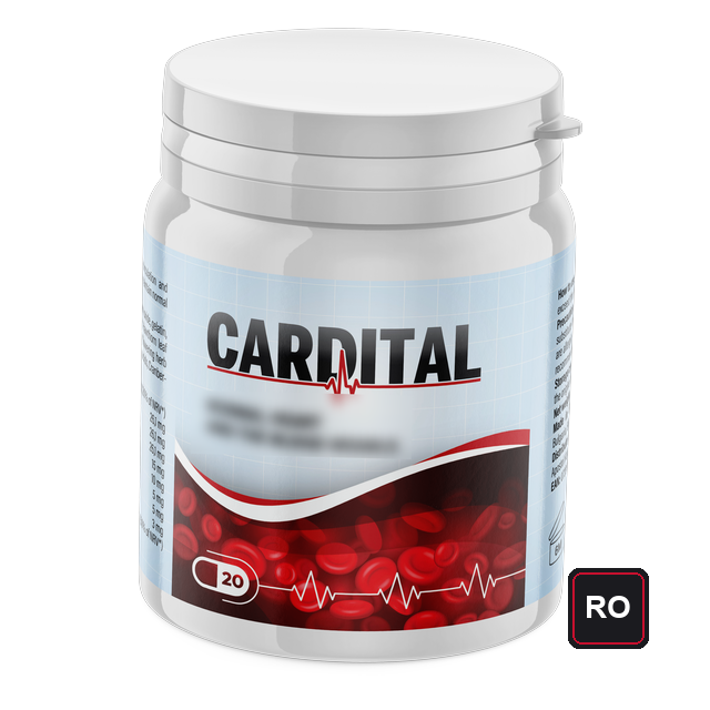 Cardital — cutie și flacon alb, 20 de capsule; fraza de pe față este estompată